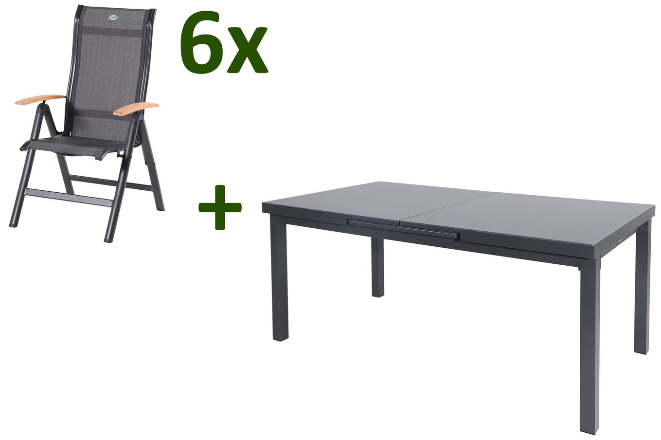 HARTMAN Alice Ogrodowa grupa jadalna, xerix/antracyt, Alu/Szkło bezpieczne/2x2 Textilen, 180/240x100 cm, 6 krzeseł składanych, rozkładany 28407__1