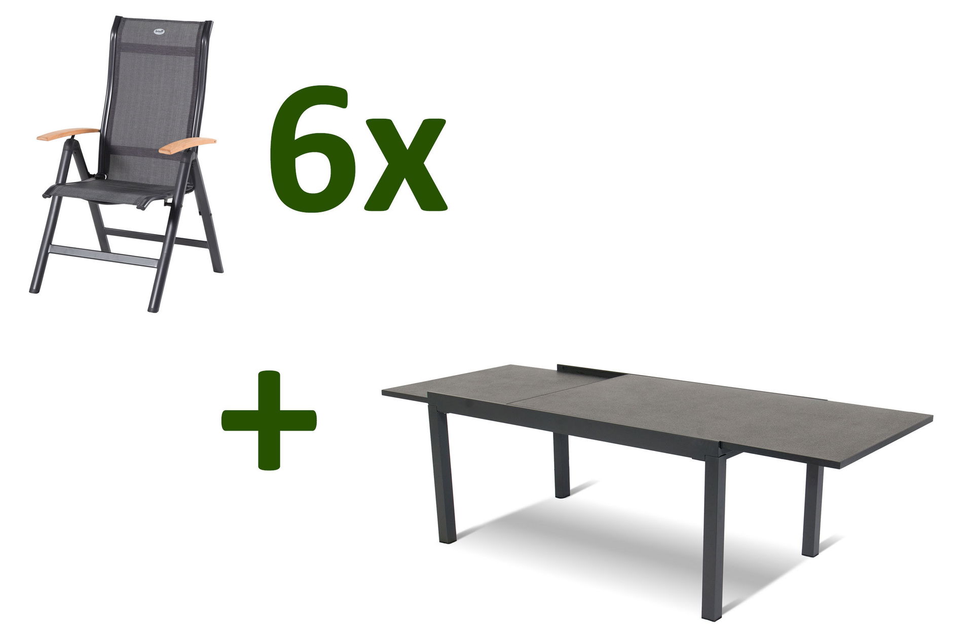 HARTMAN Alice/Tipperary Ogrodowy zestaw jadalniany, xerix/stone grey, Alu/HPL/Teak/2x2 Textilen, 160/260x93 cm , 6 Krzesła składane 24153__1