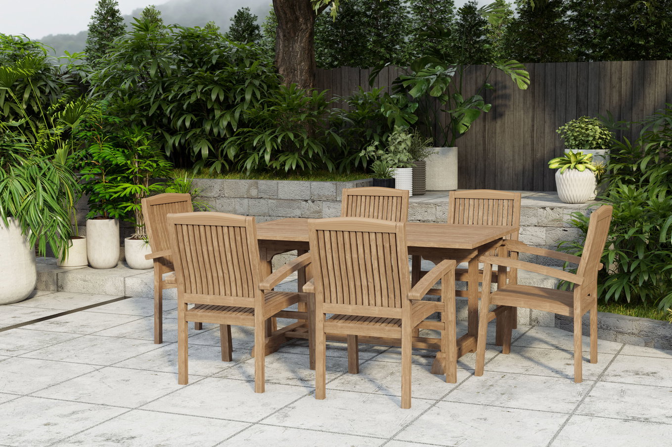 OUTFLEXX Ontario/Washington Ogrodowa Grupa Jadalna, naturalny, Teak, 160/210x90cm, 6x Krzesło Sztaplowane 24364__1
