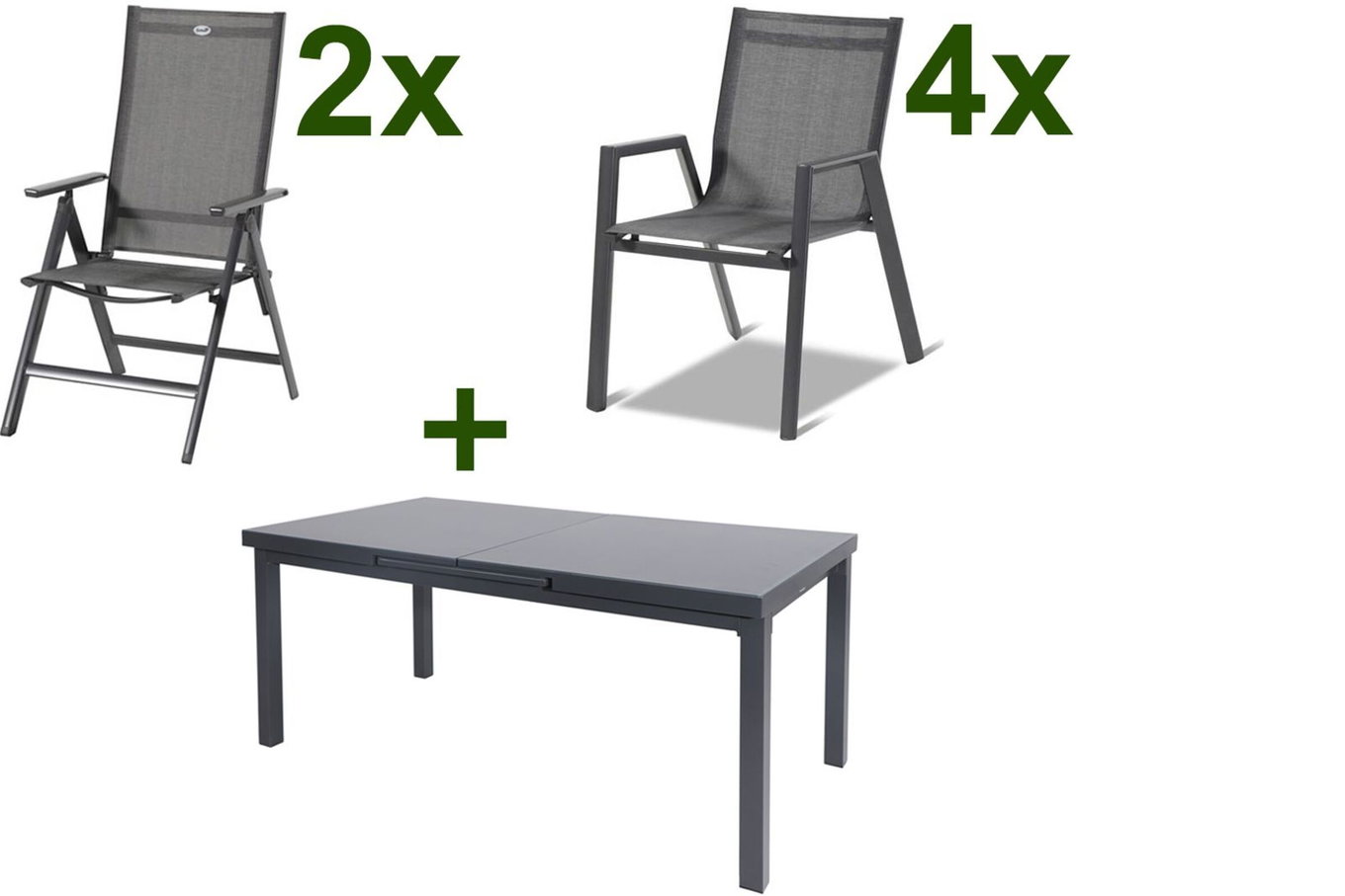 HARTMAN Aruba Ogrodowy zestaw jadalniany, xerix, Alu/Textilene, stół 180/240x100cm, 4 fotele sztaplowane, 2 krzesła składane 19347__1