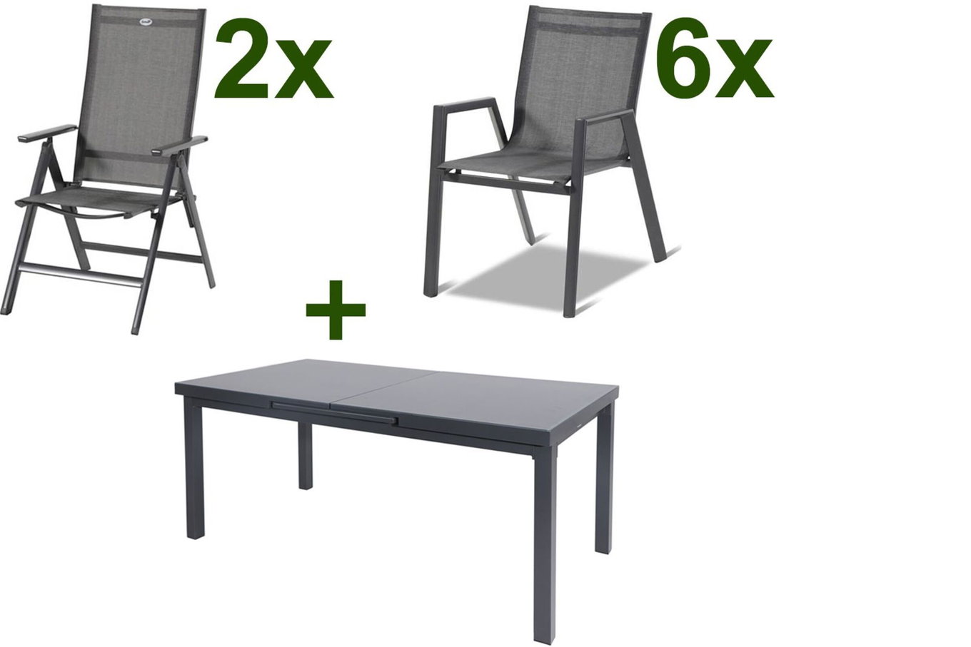 HARTMAN Aruba Ogrodowa grupa jadalna, xerix, Alu/Textilene, Stół 180/240x100cm, 6 foteli sztaplowanych, 2 krzesła składane 19348__1