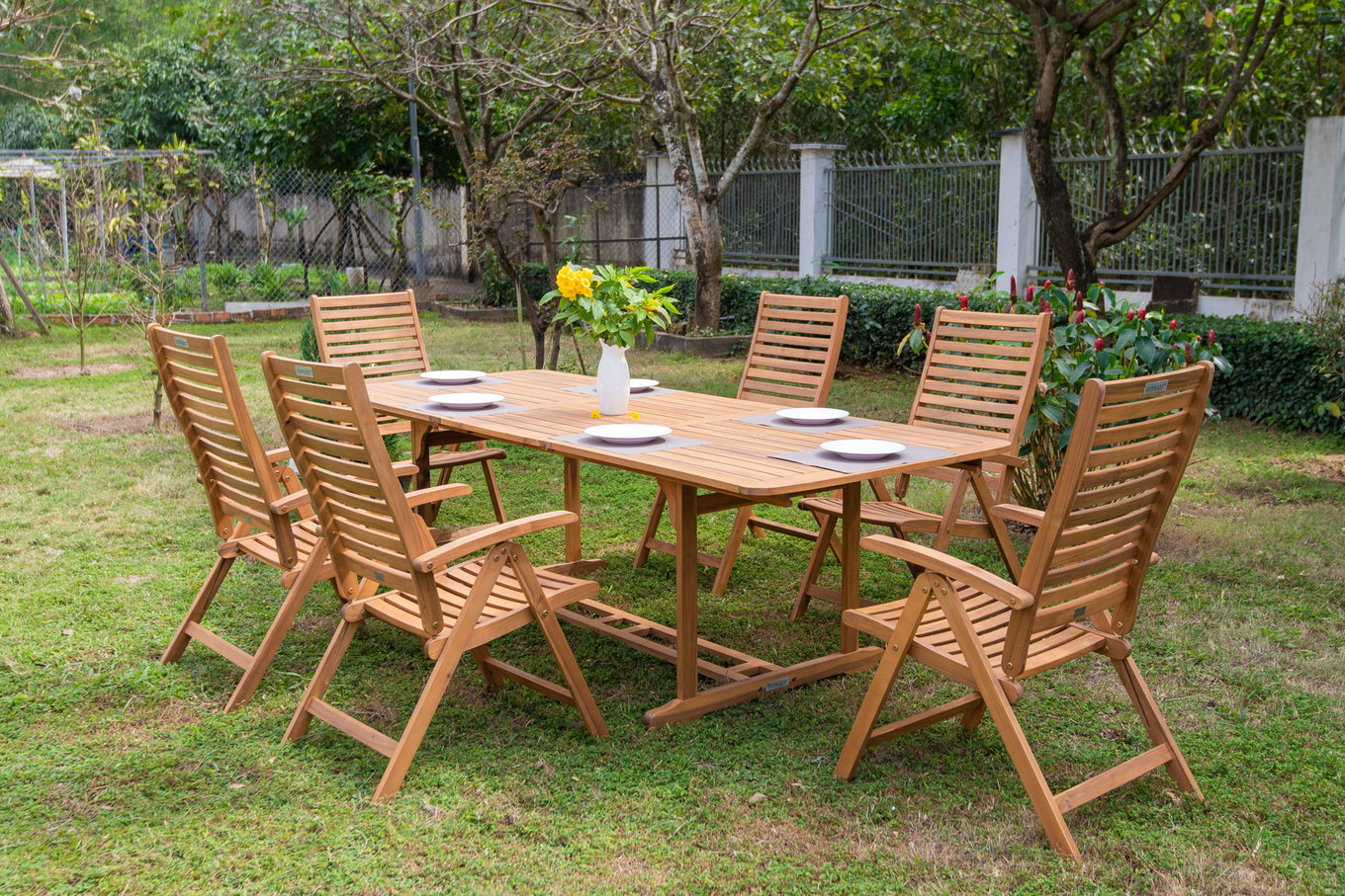 OUTFLEXX Grupa jadalna ogrodowa, naturalny, akacja, stół rozkładany 150/200 x 90 cm, 6 krzeseł składanych, składane, produkt certyfikowany FSC® 22812__1