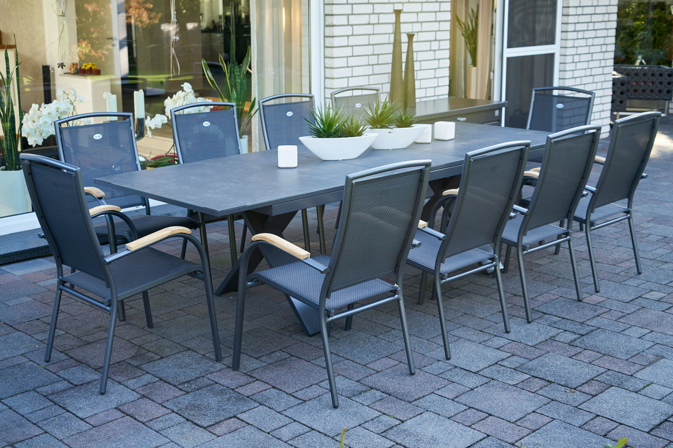 HARTMAN Model specjalny Xanadu / Raffaelo Ogrodowa grupa jadalniana, xerix/antracyt, Alu/Szkło ceramiczne, 10 krzeseł sztaplowanych, 220/280x100cm 21098__1
