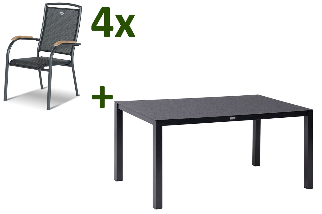 HARTMAN Raffaelo Ogrodowa grupa jadalna, xerix/antracyt, Alu/Spraystone/Teak, 160x95 cm, 4 krzesła składane, podłokietniki z drewna tekowego 28430__1