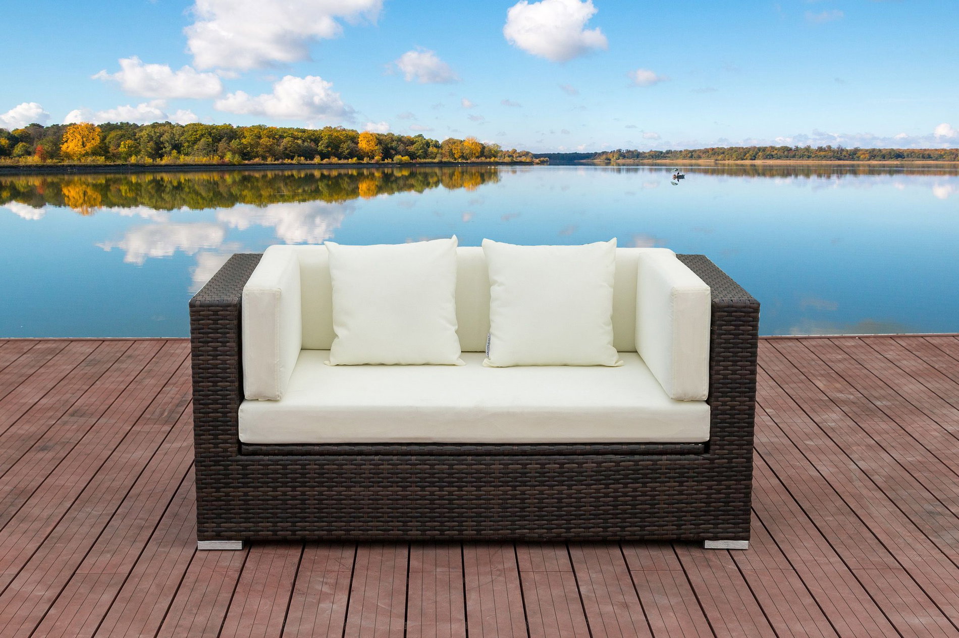 OUTFLEXX Sofa 2-osobowa, brązowa marmurkowa, technorattan, 152 x 85 x 70 cm, wodoodporna skrzynia na poduszki