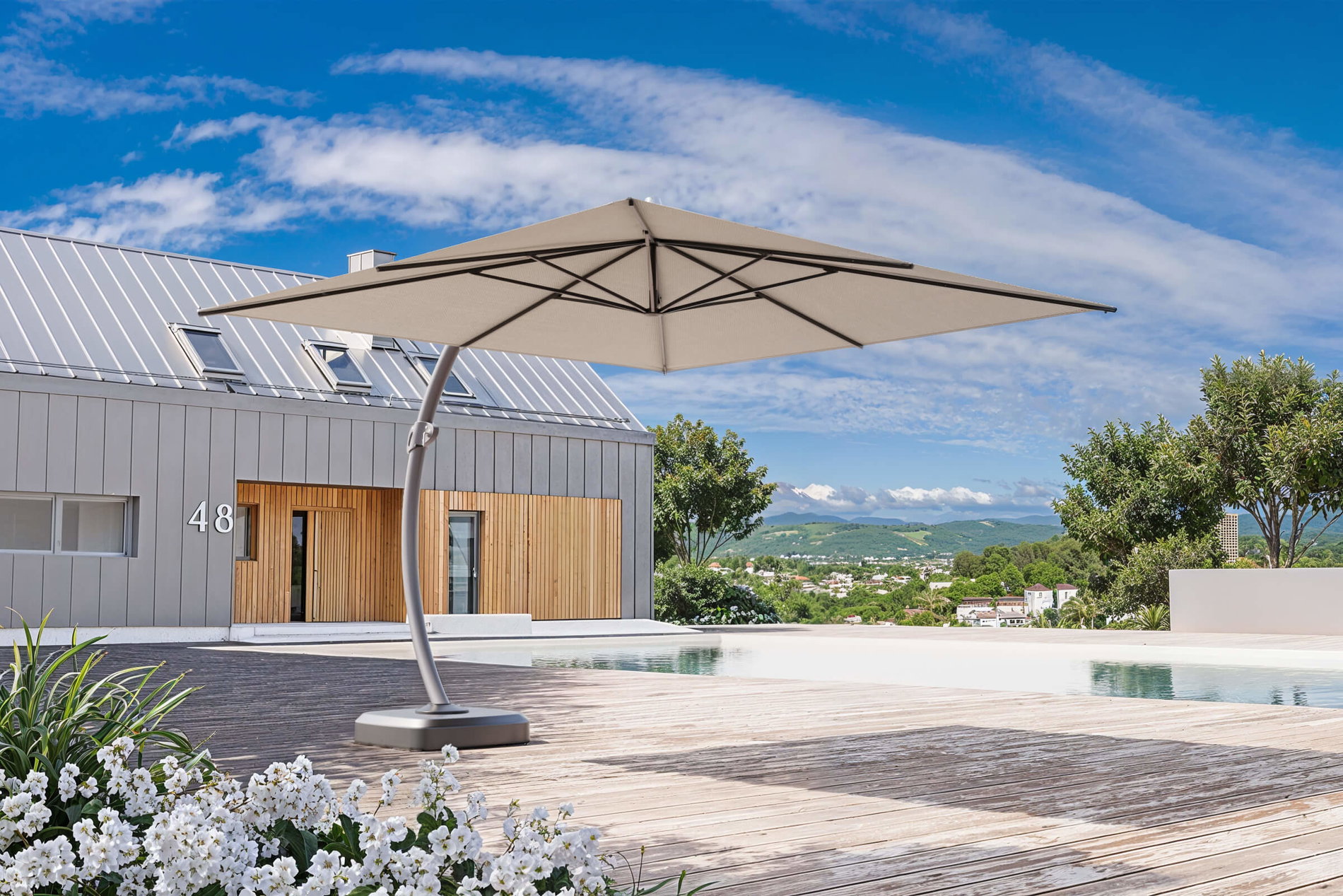 OUTFLEXX Luksusowy parasol boczny, antracyt/kremowy, stal nierdzewna/aluminium, 350 x 350 cm, w zestawie podstawa parasola i pokrowiec ochronny
