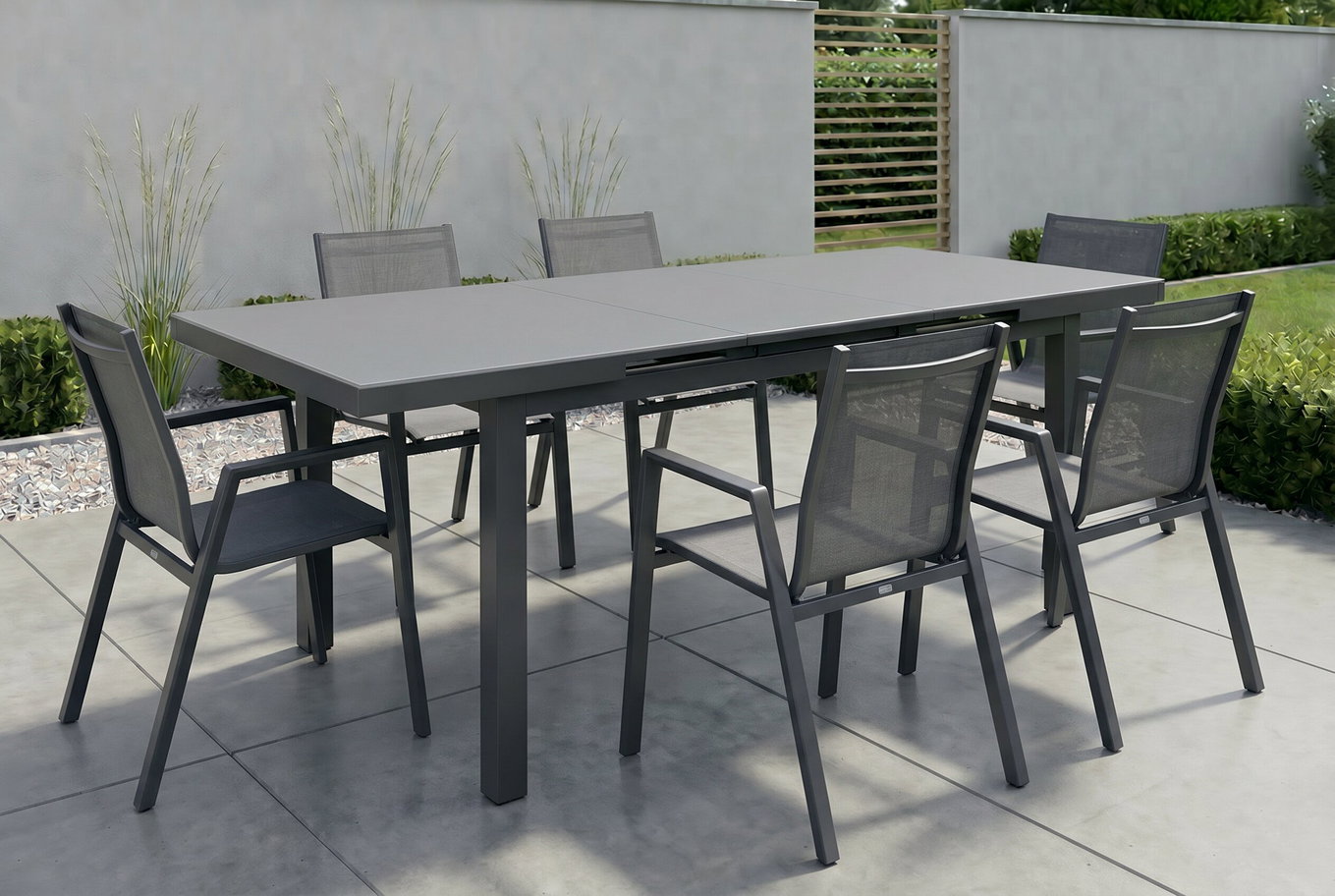HARTMAN Aruba Ogrodowy zestaw jadalny, xerix, Alu/Textilene, Stół 180/240x100cm, 6 krzeseł składanych