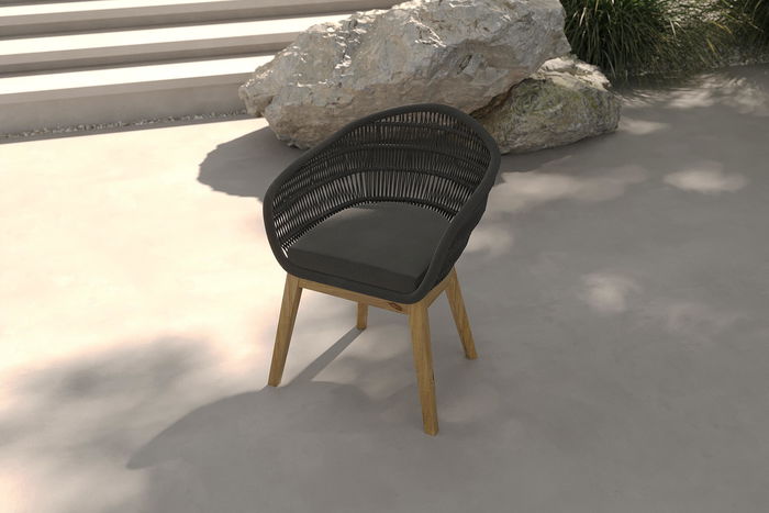 OUTFLEXX Krzesło do jadalni, naturalny/czarny, drewno tekowe/Rope, 60 x 61 x 79 cm, z poduszką, produkt certyfikowany FSC®