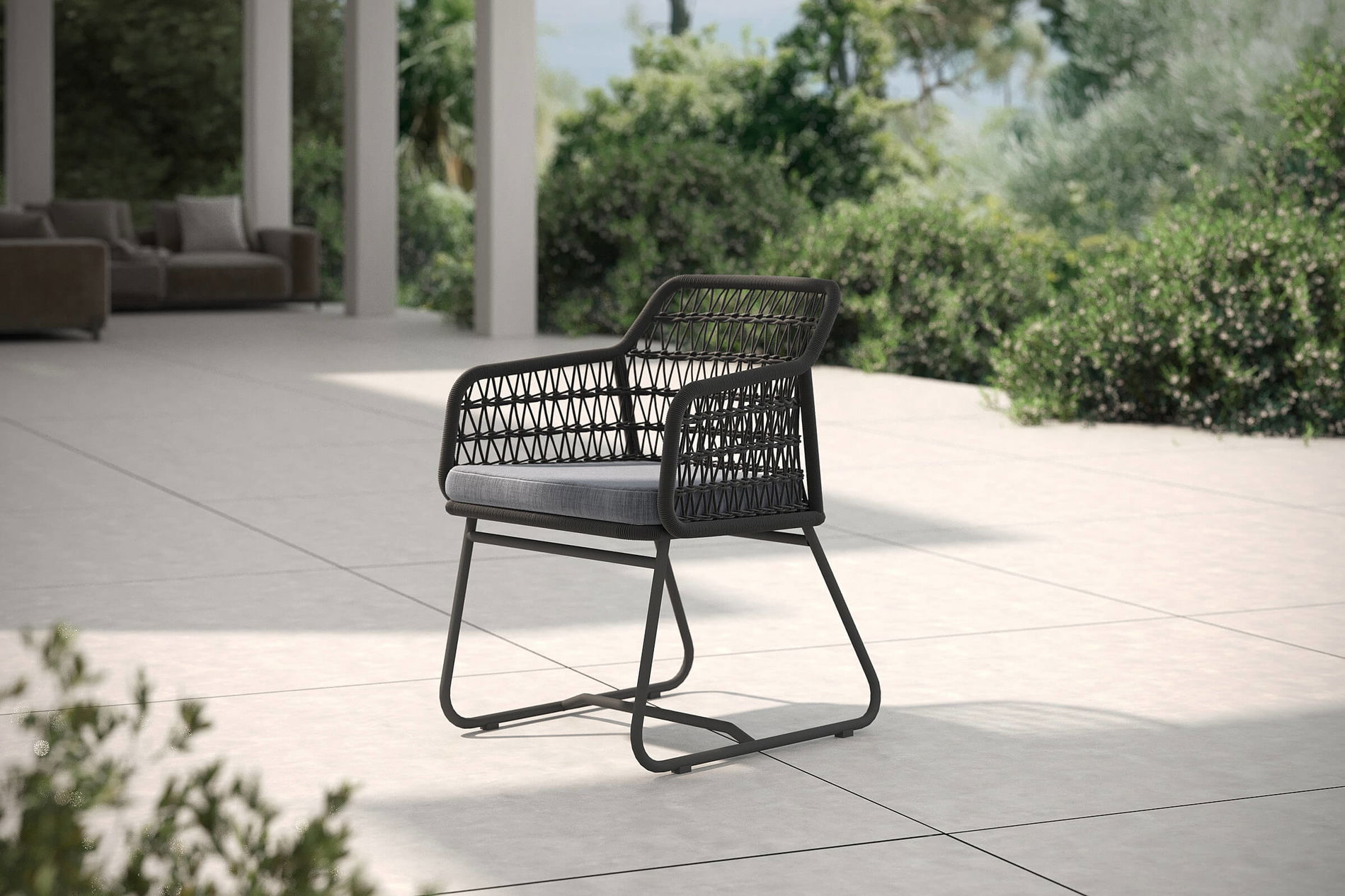 OUTFLEXX Verona Fotel do jadalni, antracyt, Alu/Rope, 60 x 64 x 83 cm, w zestawie poduszka z zamkiem błyskawicznym