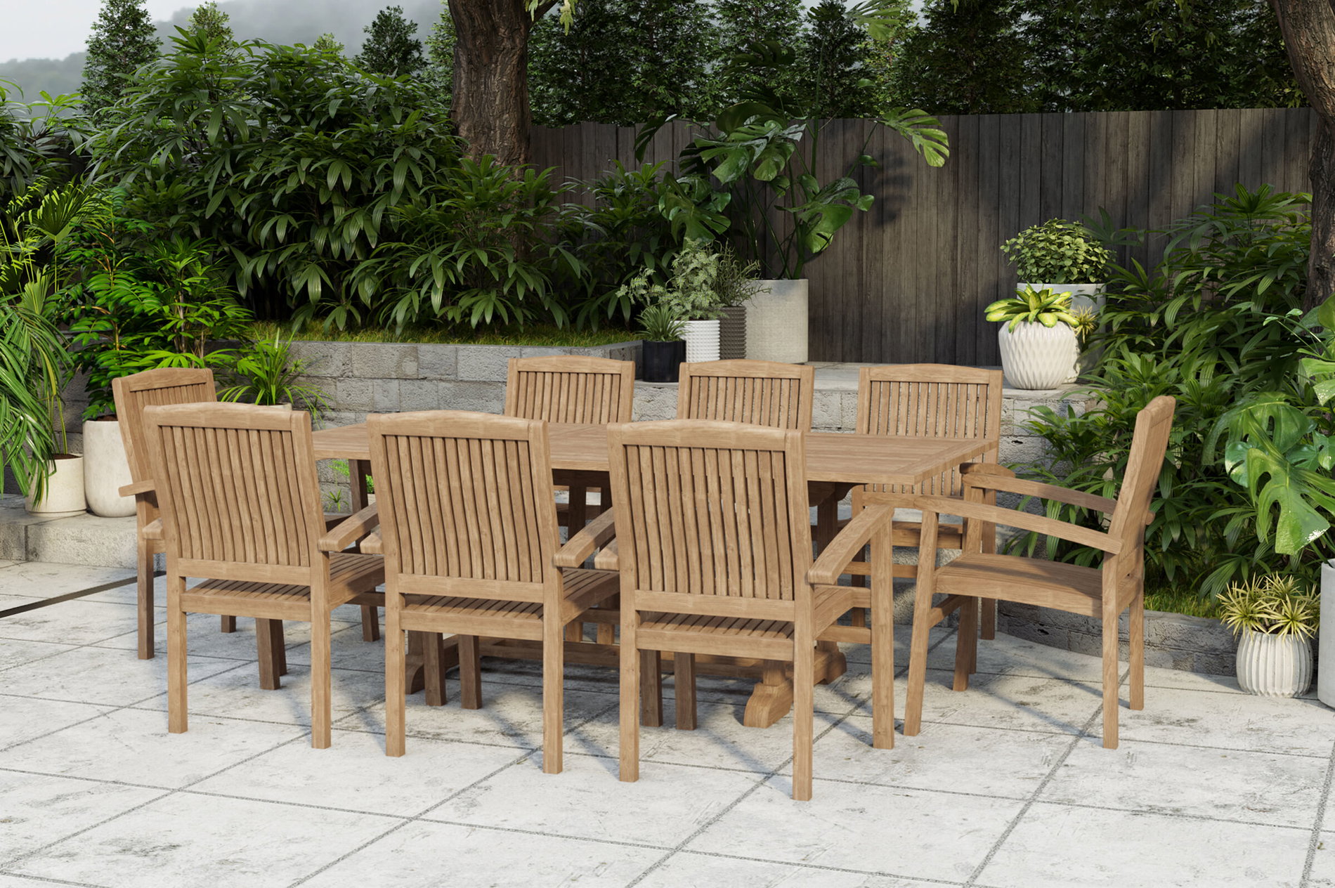 OUTFLEXX Ontario/Washington Ogrodowa grupa jadalna, naturalny, Teak, 160/210x90cm, 8x Krzesło sztaplowane