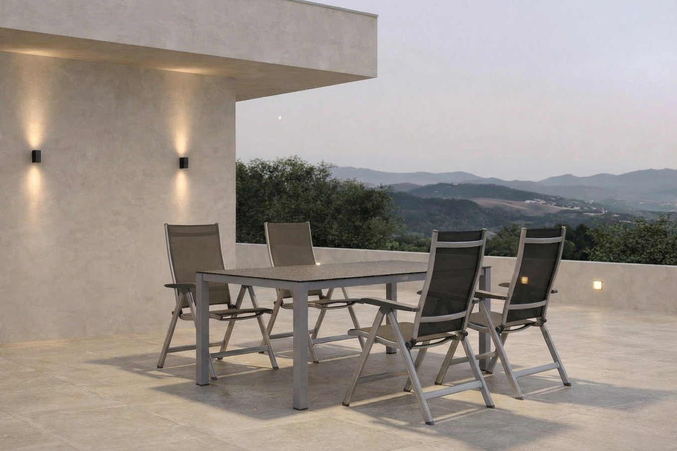 KETTLER BasicPlus Ogrodowa grupa jadalna, srebrny/antracyt, Alu/Spraystone/Textil, 160 x 95 cm, 4 krzesła składane