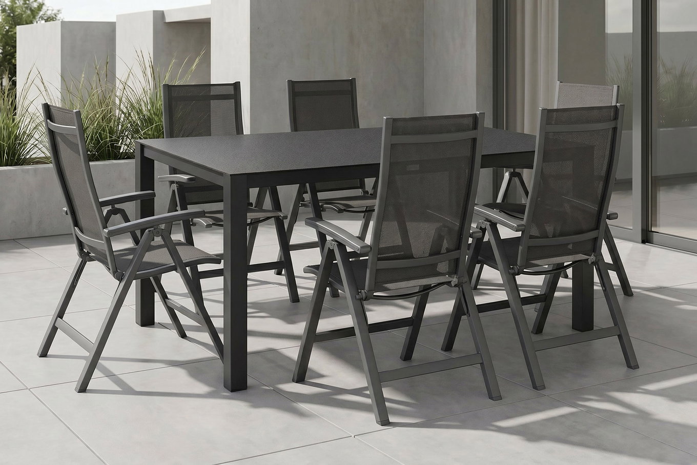 KETTLER Altura Ogrodowa Grupa Jadalnia, antracyt, Alu/Spraystone/Tekstyl, 160 x 95 cm, 6 krzeseł składanych