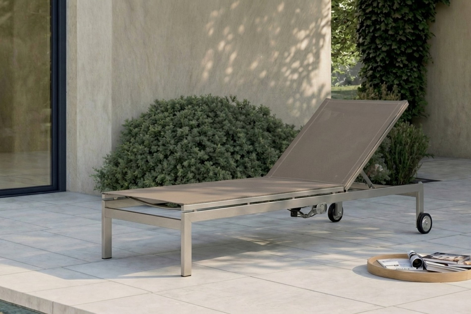 OUTFLEXX Leżak na kółkach, taupe, stal nierdzewna/Textilene, regulowane oparcie, 212x71x36cm