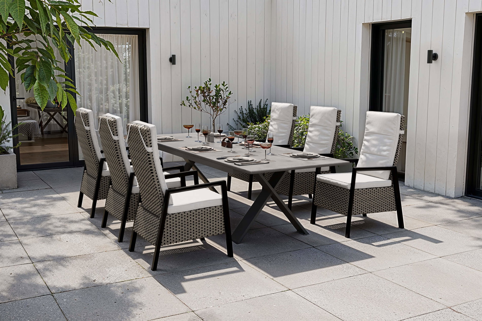 Hartman Xanadu Zestaw mebli ogrodowych, antracyt/szary, Alu/Polyrattan, blat rozkładany 220/280 x 100 cm, lakierowany proszkowo, z 6 fotelami Hartman Xanadu Zestaw mebli ogrodowych, antracyt/szary, Alu/Polyrattan, blat rozkładany 220/280 x 100 cm, lakierowany proszkowo, z 6 fotelami