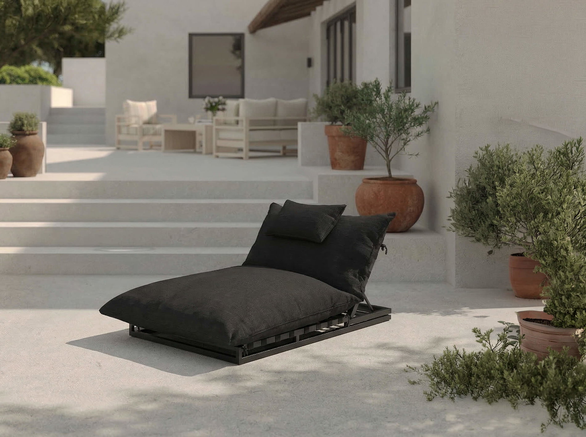 OUTFLEXX Ribe Gartenliege, dunkelgrau/anthrazit, Aluminium/Polyester, 190 x 120 cm, verstellbare Rückenlehne, inkl. Kissen und Auflage