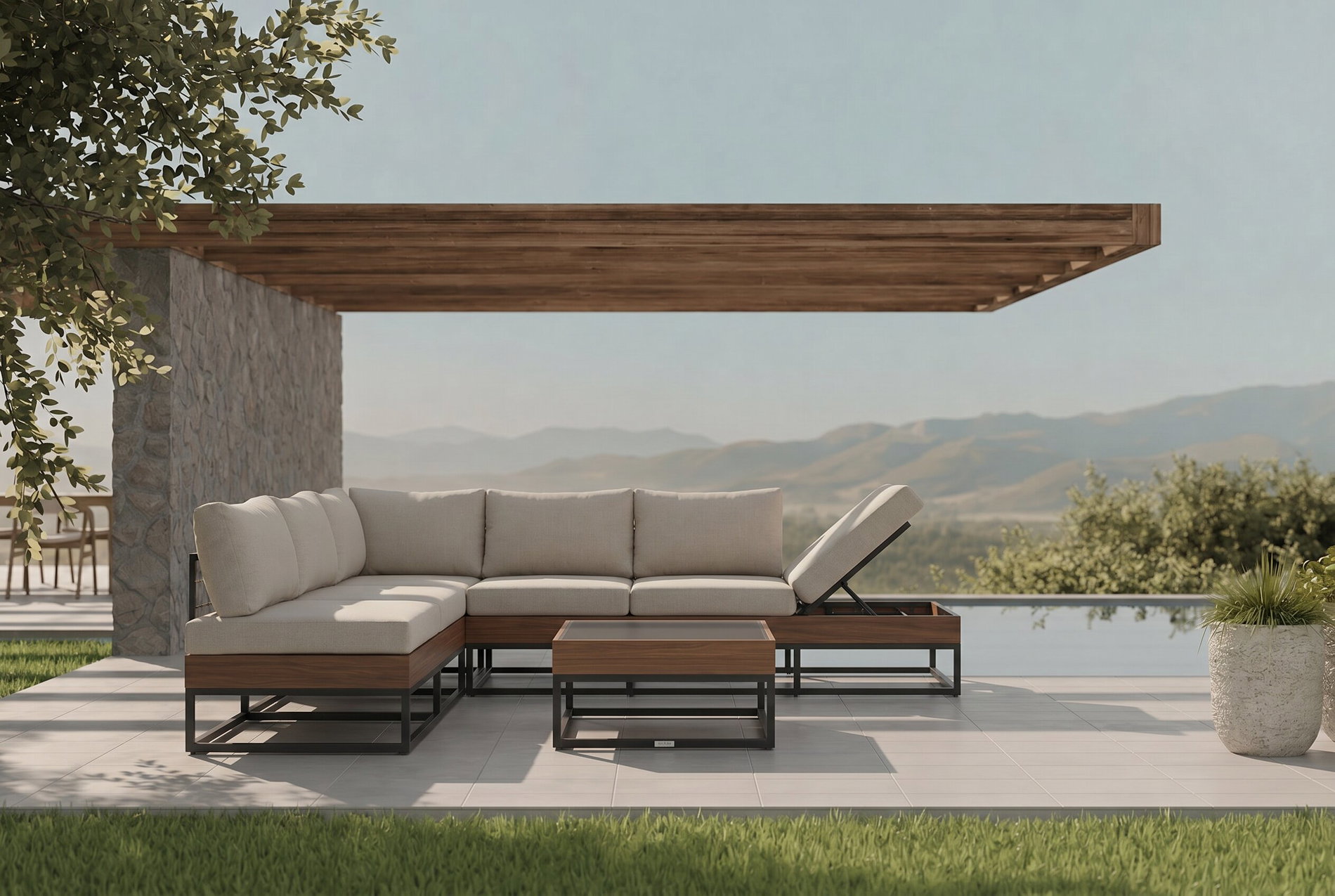 OUTFLEXX Sigtuna Gartenlounge, 5 Personen, verstellbar, Quick-Dry-Schaum, Alu/Holzoptik