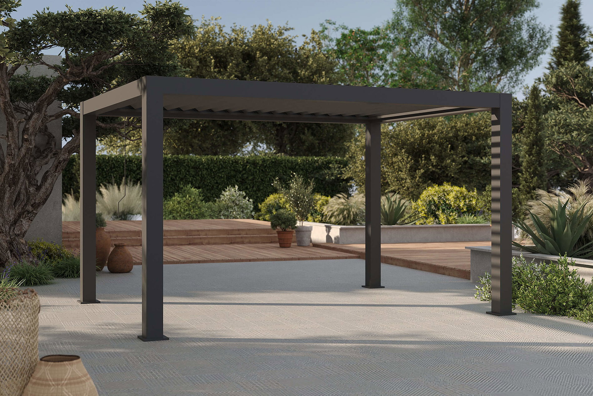OUTFLEXX Antalya Pergola lamelowa, czarna, aluminium, 4 x 4 m, malowana proszkowo, odporna na warunki pogodowe, regulowane lamele
