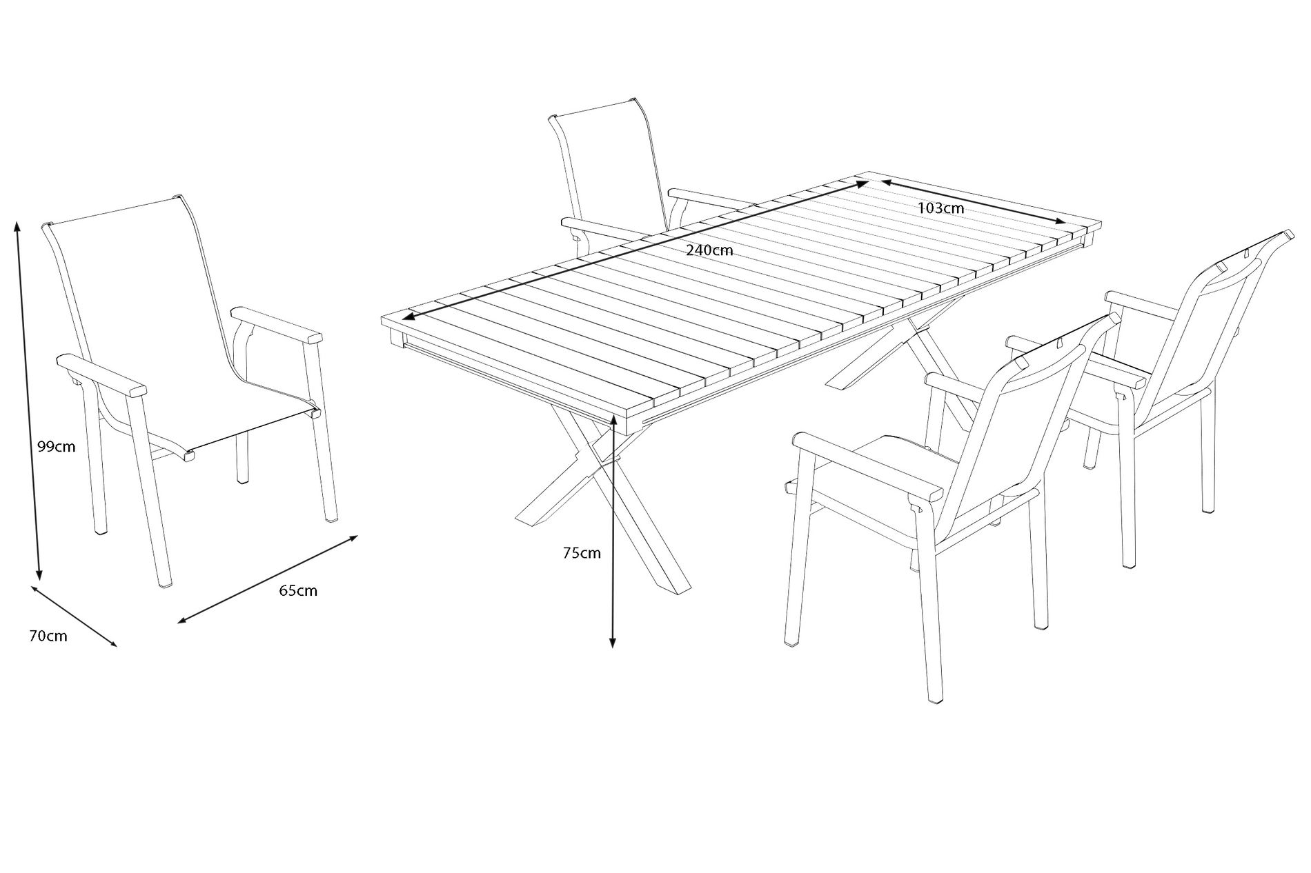 KETTLER Model ekskluzywny BasicPlus 2026, Ogrodowy zestaw jadalniany z oświetleniem LED, antracyt/naturalny, Alu/Imitacja drewna, 240 x 100 cm, 4 krzesła sztaplowane