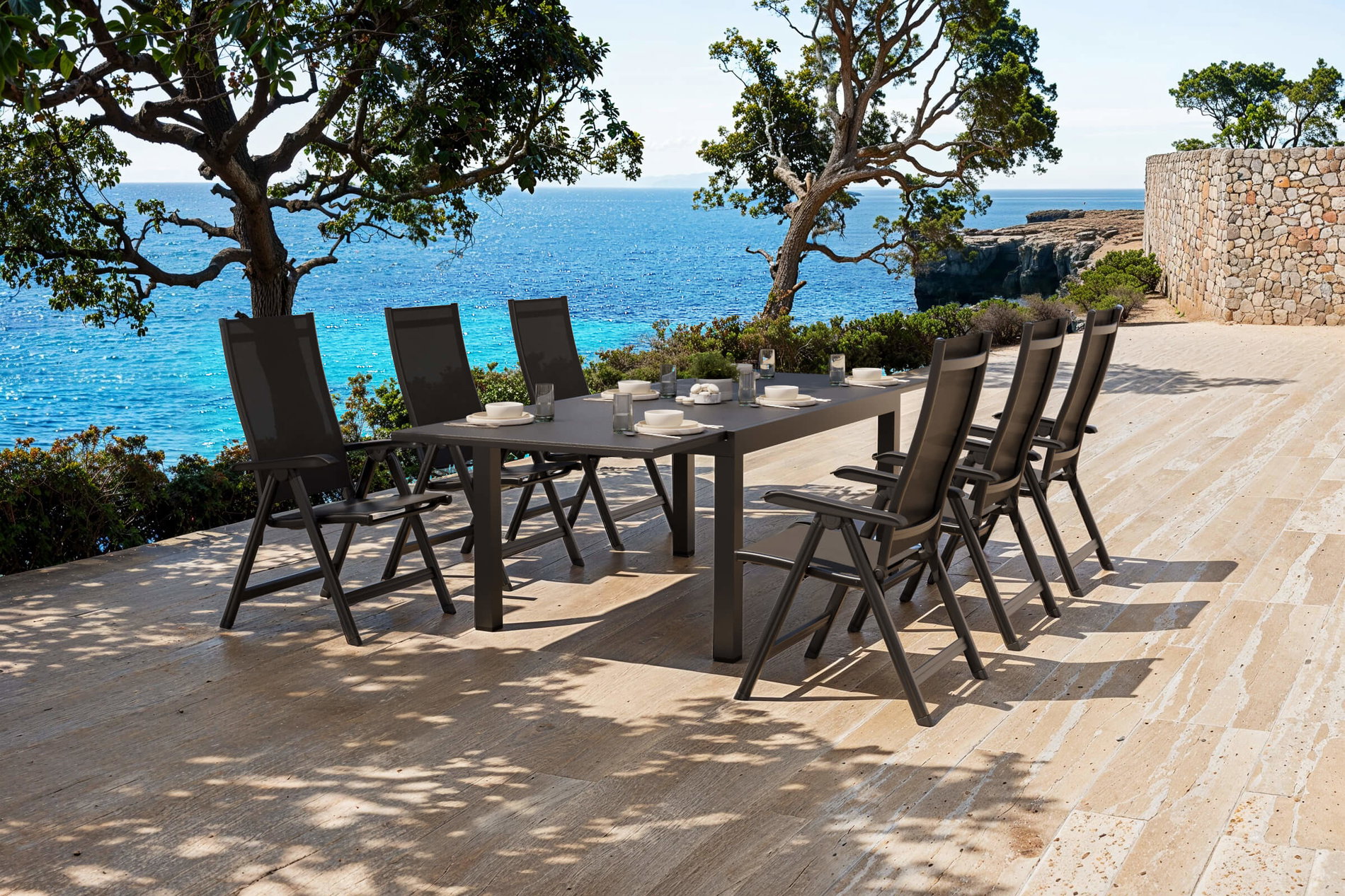 Kettler BasicPlus Ogrodowy zestaw jadalniany, antracyt/czarny, Alu/Textilene/szkło Spraystone, Stół 160/260 x 100 cm, 6 krzeseł składanych Kettler BasicPlus Ogrodowy zestaw jadalniany, antracyt/czarny, Alu/Textilene/szkło Spraystone, Stół 160/260 x 100 cm, 6 krzeseł składanych