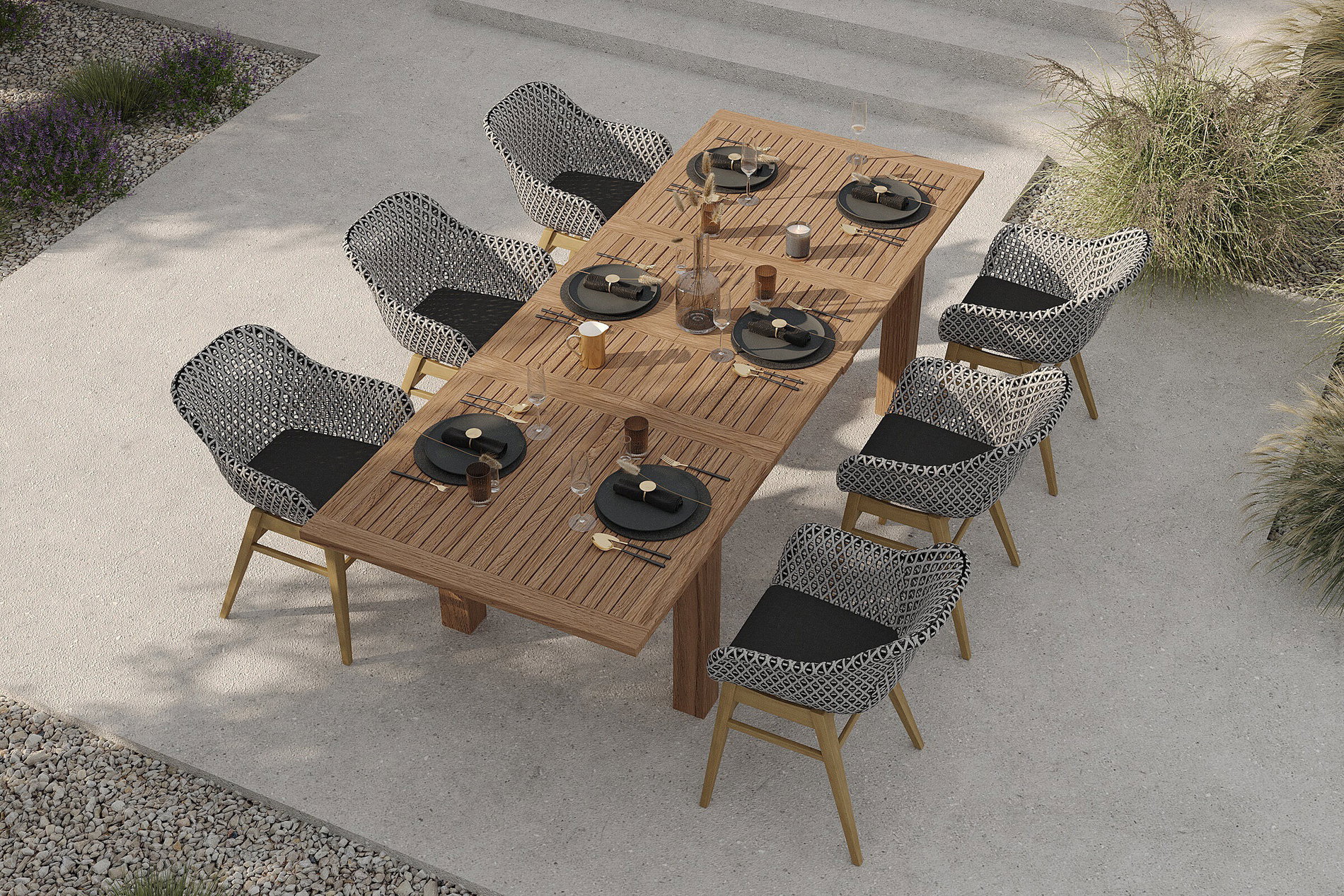 OUTFLEXX Bali Garten-Essgruppe mit 6 Dining Sesseln, schwarz/weiß/natur, Akazie/Polyrattan, 180/220/260 x 100 cm, FSC®-zertifiziertes Produkt OUTFLEXX Bali Garten-Essgruppe mit 6 Dining Sesseln, schwarz/weiß/natur, Akazie/Polyrattan, 180/220/260 x 100 cm, FSC®-zertifiziertes Produkt