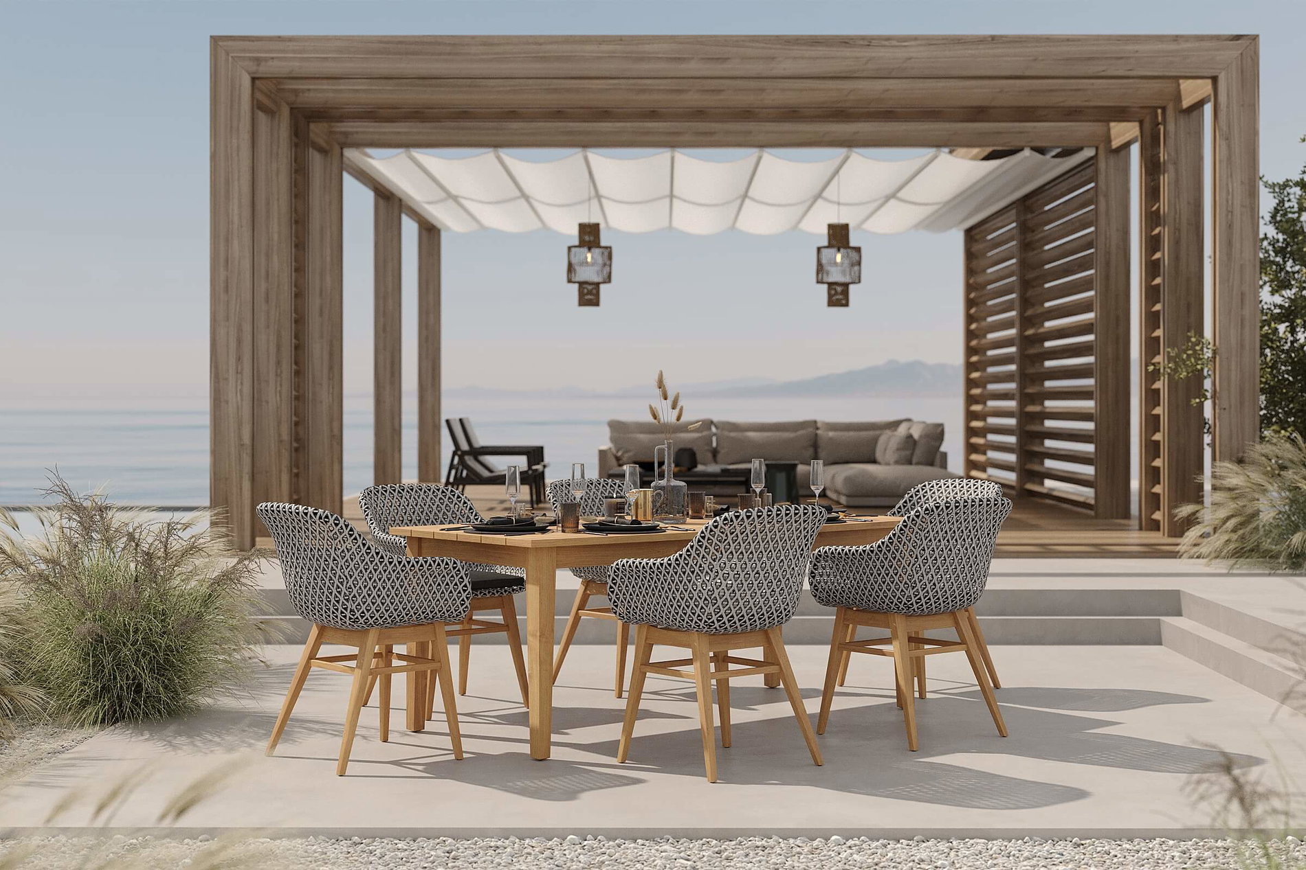 OUTFLEXX Bali Garten-Essgruppe mit 6 Dining Sesseln, schwarz/weiß/natur, Akazie/Polyrattan, Tisch 180 x 90 cm, FSC®-zertifiziert OUTFLEXX Bali Garten-Essgruppe mit 6 Dining Sesseln, schwarz/weiß/natur, Akazie/Polyrattan, Tisch 180 x 90 cm, FSC®-zertifiziert