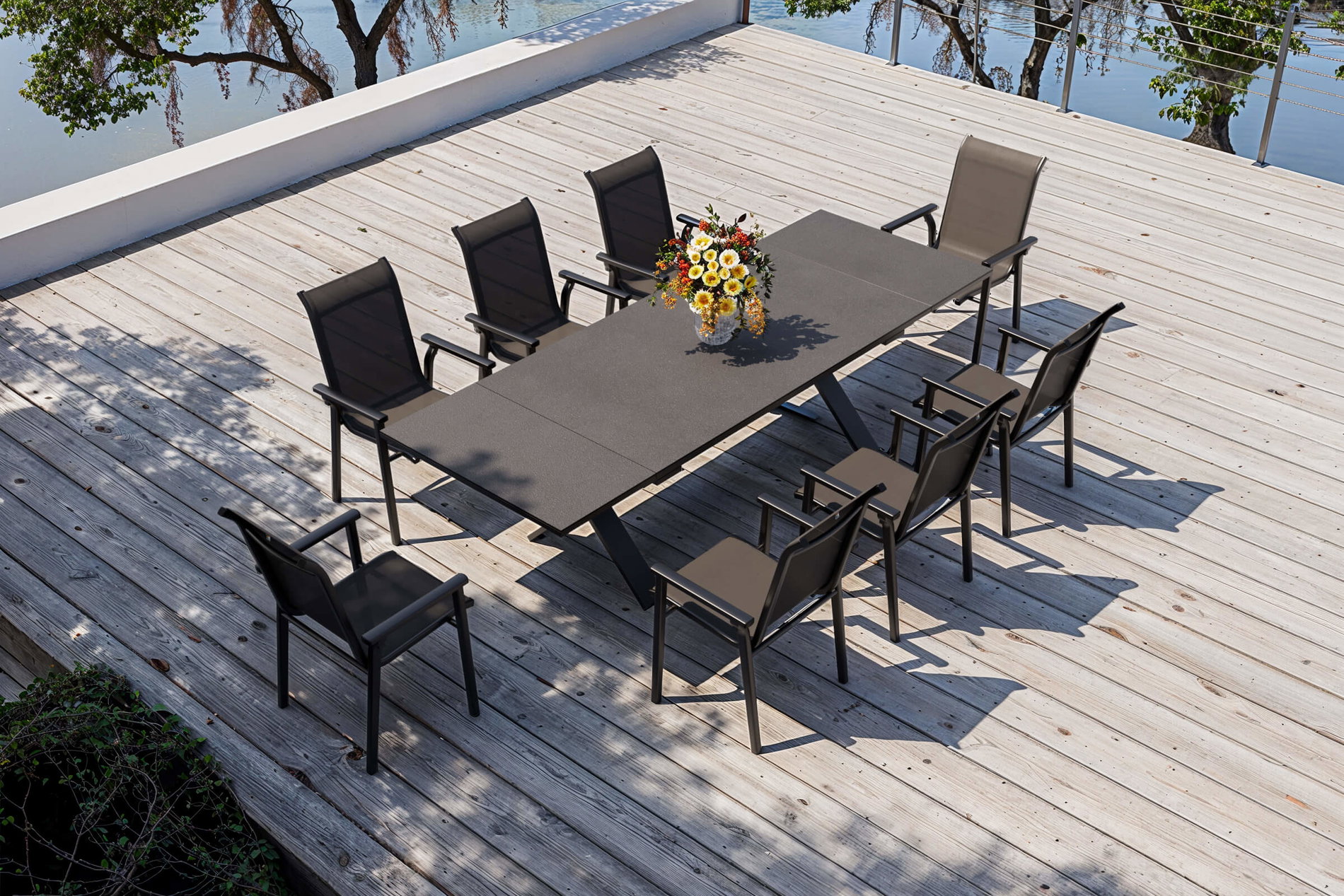 KETTLER Model ekskluzywny BasicPlus 2026 Ogrodowy zestaw jadalniany, antracyt, Alu/Textilene/Spraystone, Stół 180/280 x 100 cm, 8 krzeseł składanych