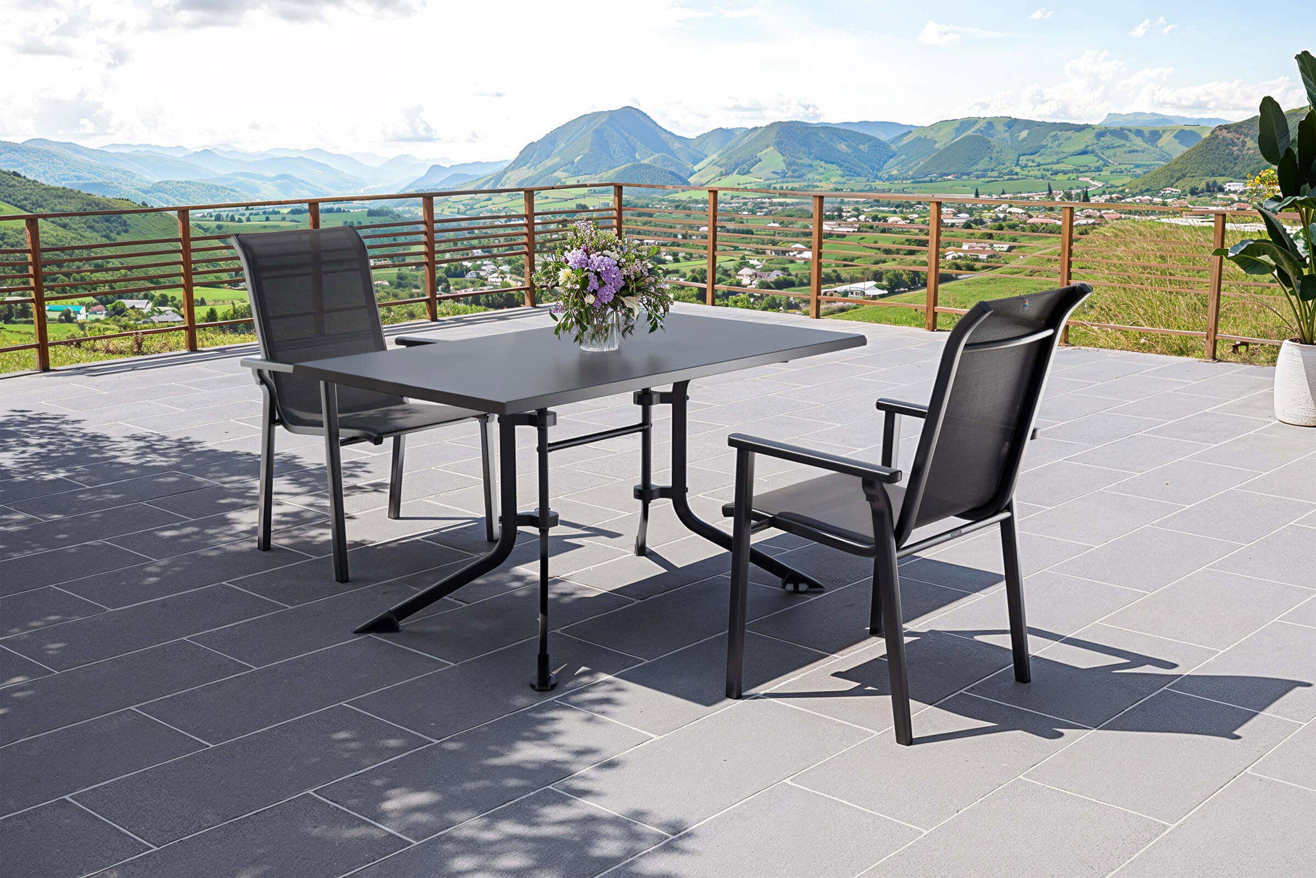 Zestaw balkonowy Kettler BasicPlus Pro, antracyt, Aluminium/Textilene/Kettalux, stół 140 x 95 cm, 2 krzesła sztaplowane