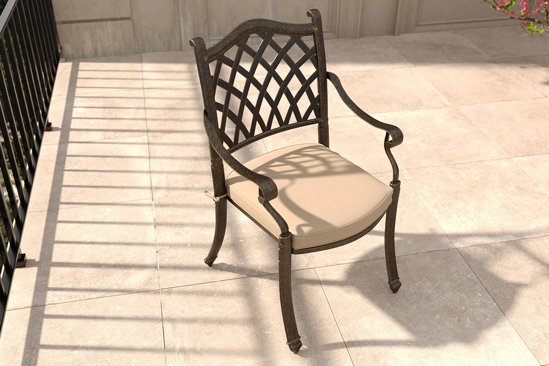 OUTFLEXX Cambridge Gartenstuhl, bronze/khaki, Alu/Polyester, ca. 68 x 65 x 89 cm, inkl. Kissen, stapelbar, pulverbeschichtet