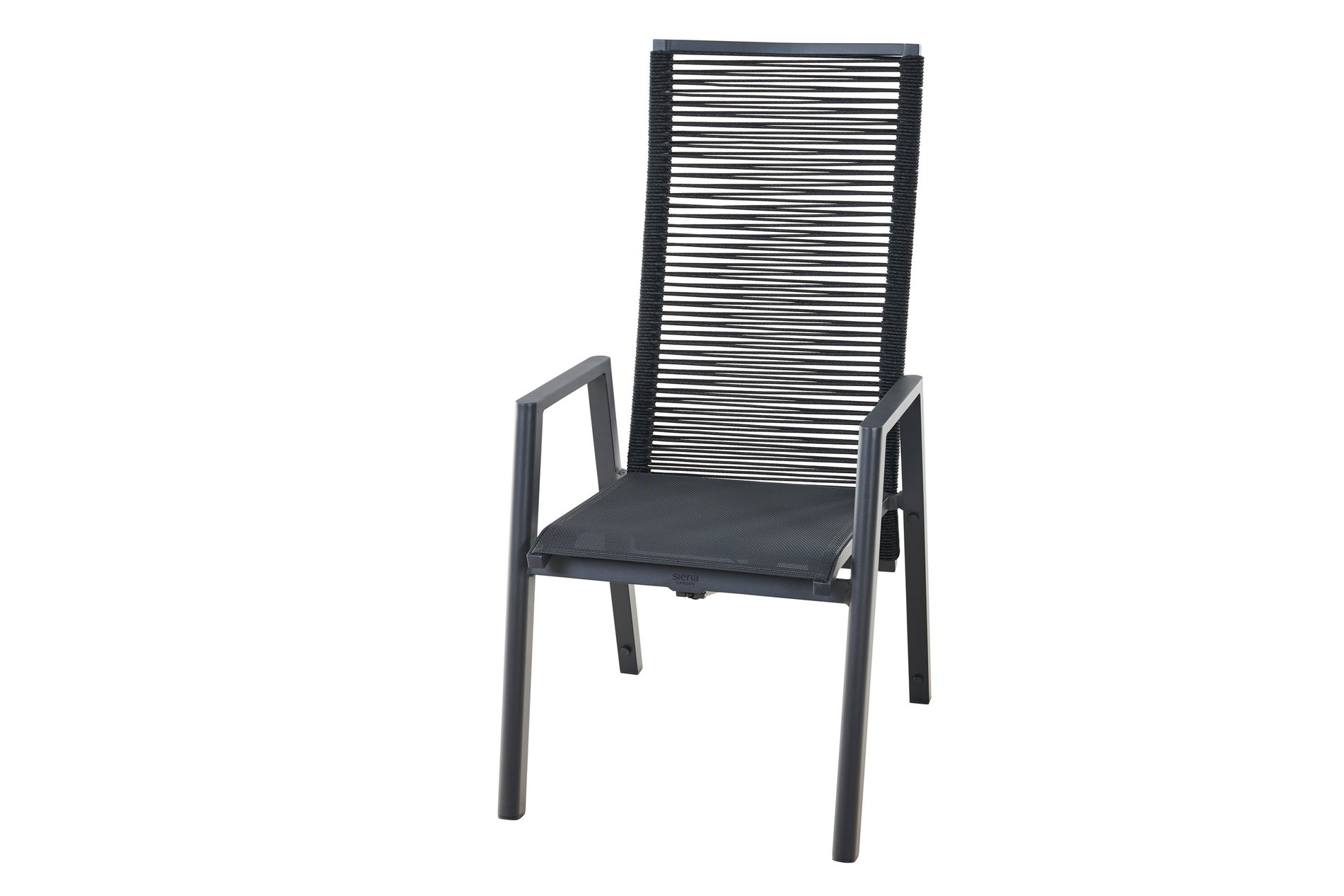 Fotel SIENA GARDEN Bologna Move, antracyt/czarny, aluminium i lina rope, 77 x 56,5 x 113 cm, płynnie regulowane oparcie