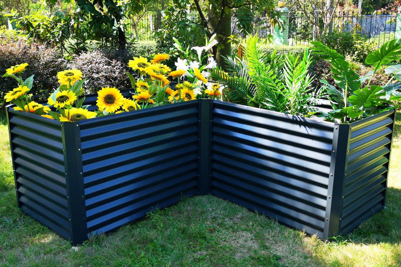 OUTFLEXX Narożna podniesiona grządka, antracyt, stal aluminiowo-cynkowa, 210x210x90x84cm 18170__1