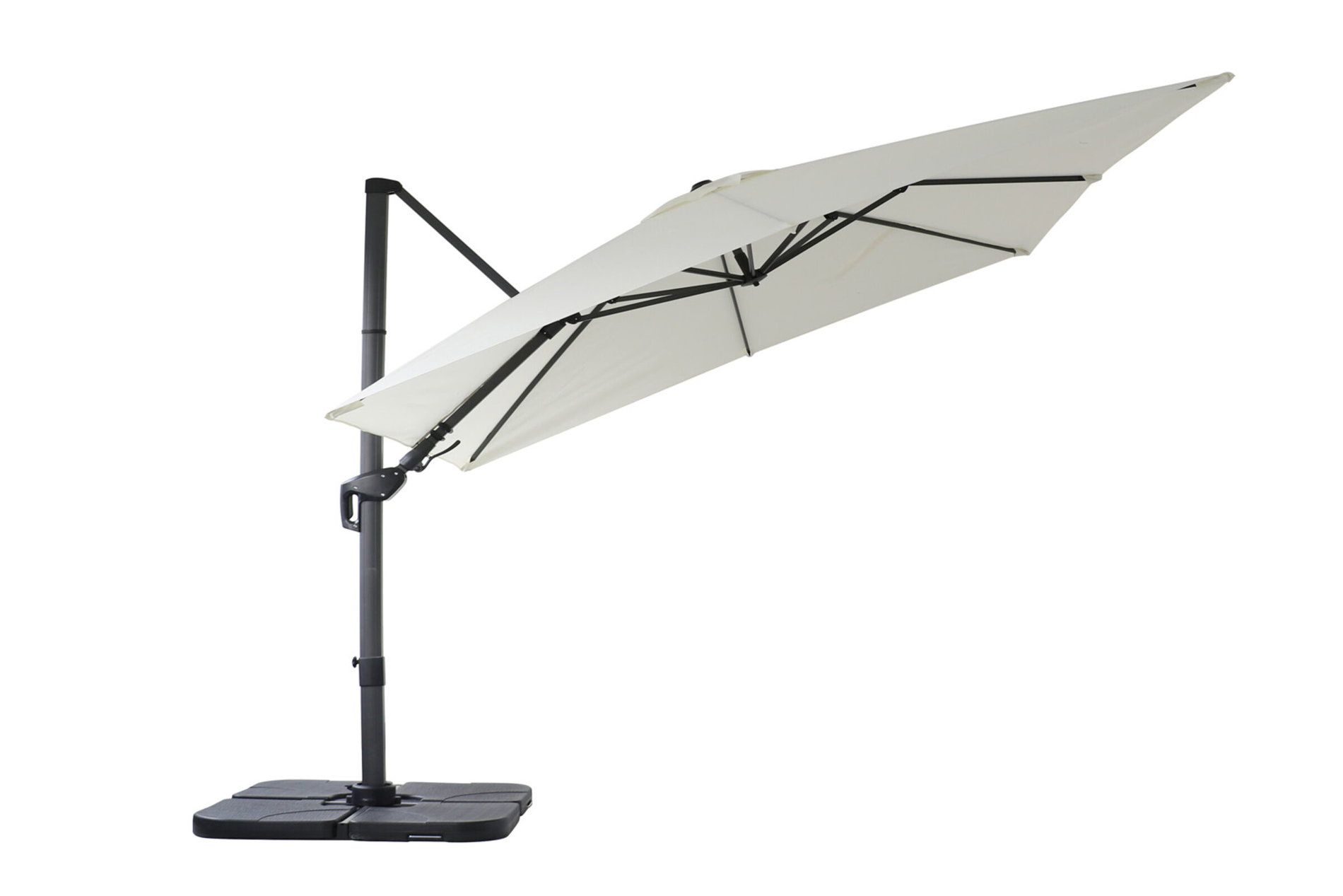 OUTFLEXX Sydney Parasol wiszący, kremowy, aluminium z powł. proszkową, 300 x 300 cm, funkcja Twist, w zestawie stojak na płyty