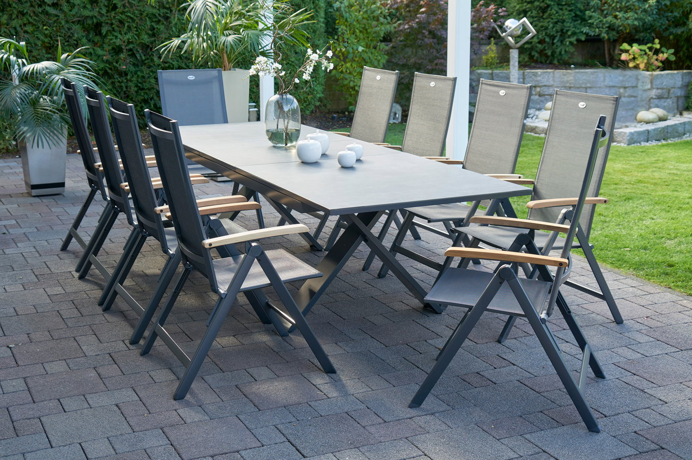 HARTMAN Model specjalny Xanadu / Aruba Ogrodowa grupa jadalniowa, xerix/antracyt, Alu/Szkło ceramiczne, 10 krzeseł składanych, 220/280x100cm 21125__1