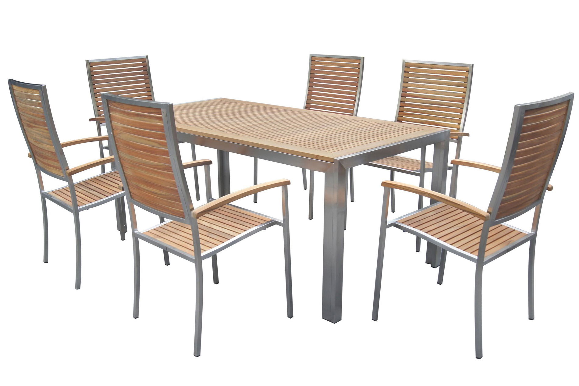 OUTFLEXX Grupa stołowa ogrodowa, naturalny, stal nierdzewna/teak, stół 180x90cm, 6 krzeseł z wysokim oparciem, produkt z certyfikatem FSC® 14189__1