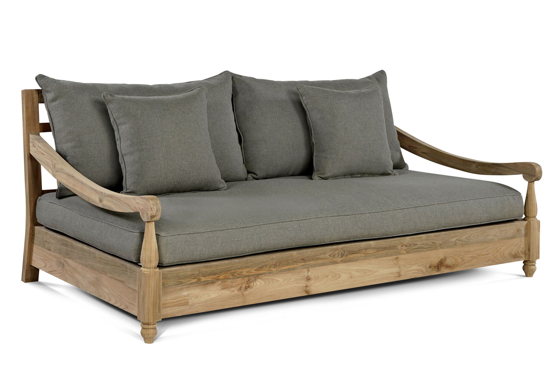 Sofa OUTFLEXX, naturalna, recyklingowany tik, 190x112x82cm 2 osobowa, z poduszkami, z podłokietnikami, produkt certyfikowany FSC®
