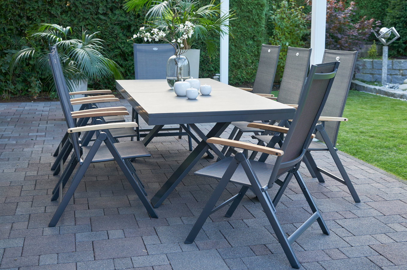 HARTMAN Model specjalny Xanadu / Aruba Ogrodowa grupa jadalnialna, xerix/antracyt, Alu/Szklano-ceramika, 8 krzeseł składanych, 220/280x100cm 21124__1