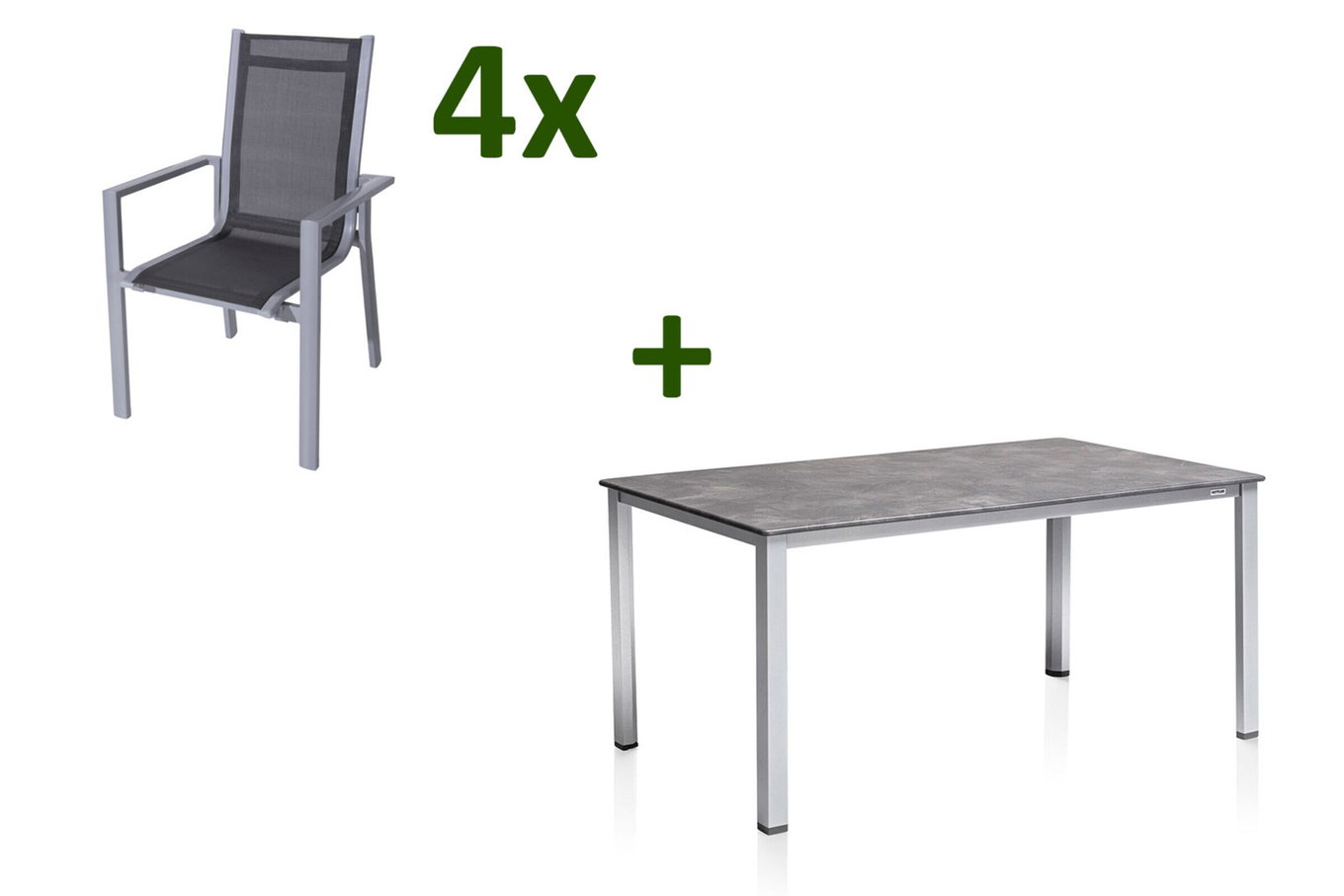 KETTLER Cubic Ogrodowa grupa jadalna, srebrny/antracyt/szary, Alu/Textilene, Stół 160x90 cm, 4 Krzesła składane 28708__1