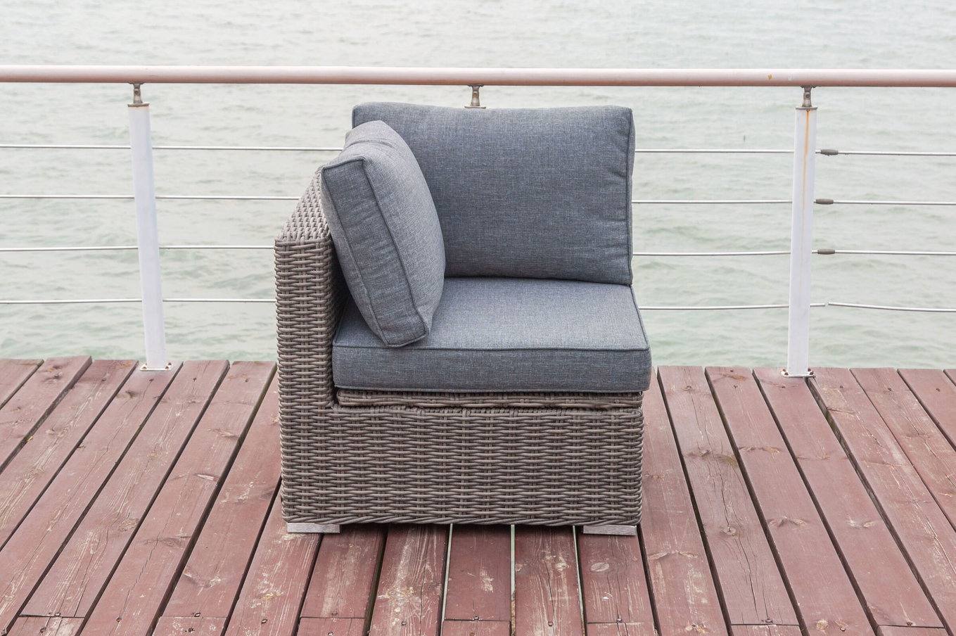 OUTFLEXX Element narożny prawy, szary, polyrattan, 82 x 82 x 70 cm, regulowane siedzisko, wodoodporna skrzynia na poduszki 18362_1_BOX__1