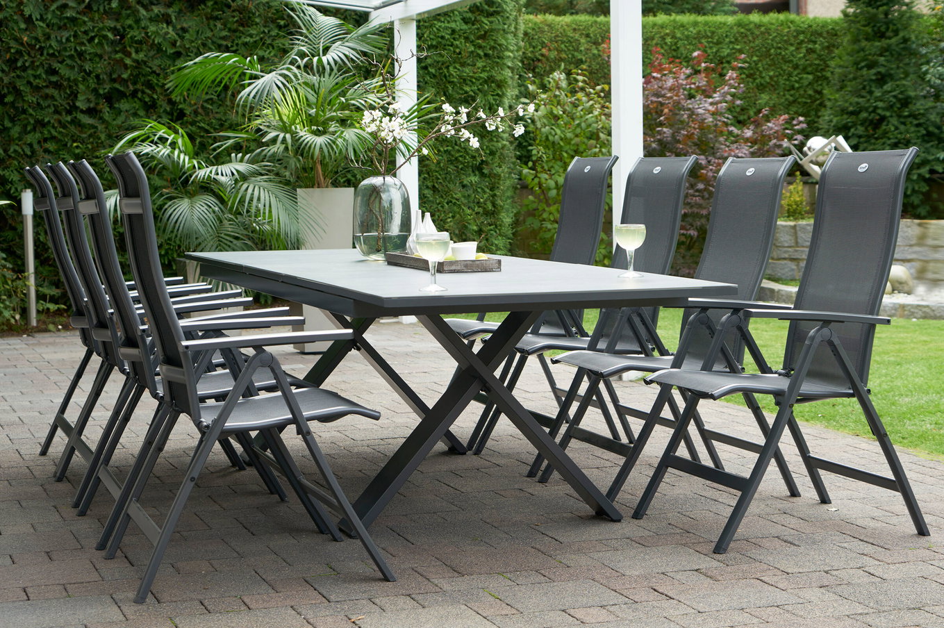 HARTMAN Model specjalny Xanadu / Alice Comfort ogrodowa grupa jadalniana, xerix/antracyt, Alu/Ceramika szklana, 8 krzeseł składanych, 220/280x100cm 21114__1