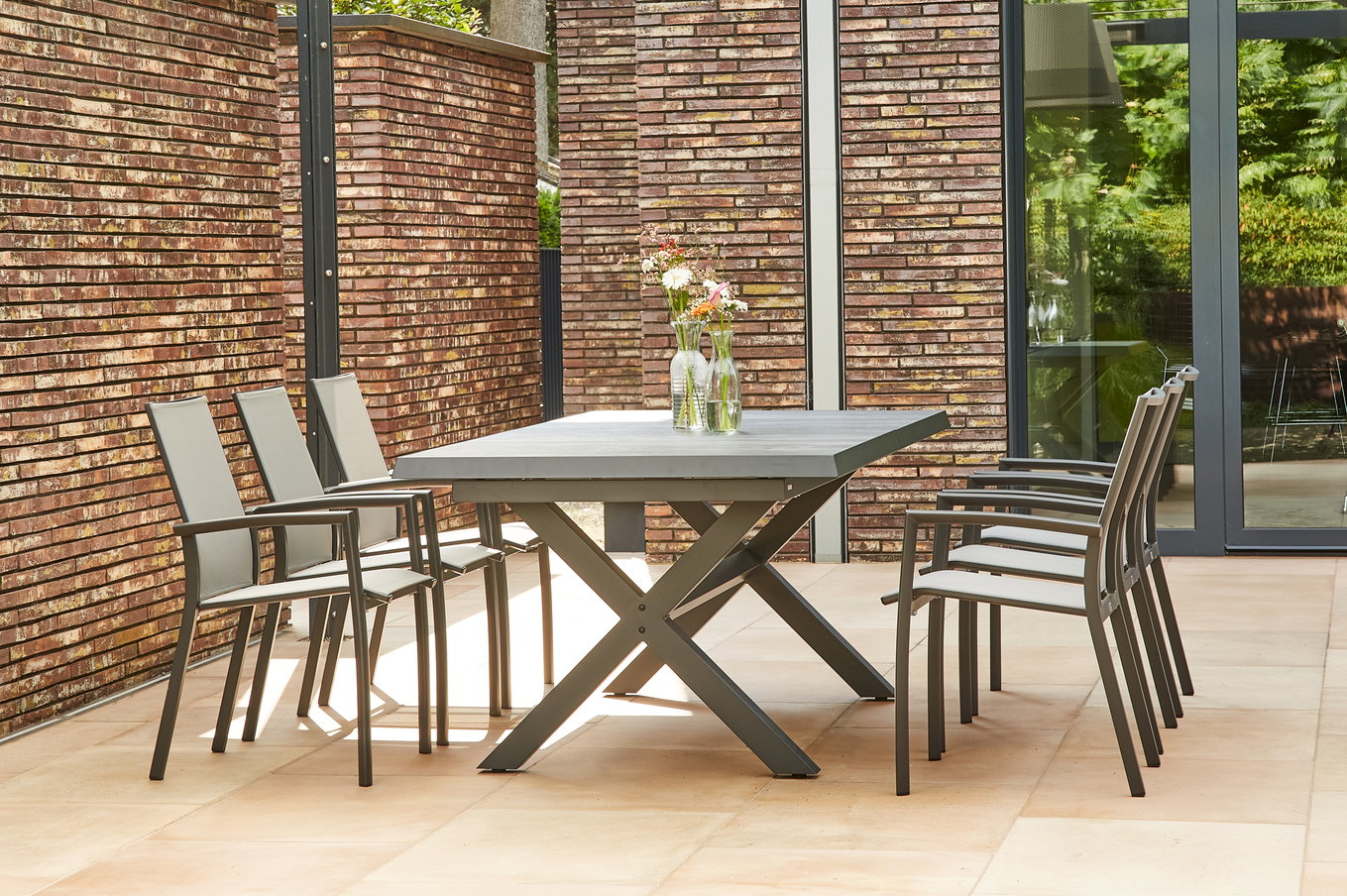 SIENA GARDEN Messina/Velia Ogrodowa Grupa Jadalnia, antracytowy/szary, Alu/tkanina Ranotex®/ceramika, 200-260 x 100 cm, z 6 fotelami Dining 23809__1