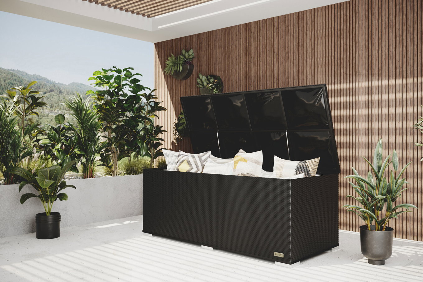 OUTFLEXX Skrzynia na poduszki, czarna, technorattan, 204x94x75cm 1316__1