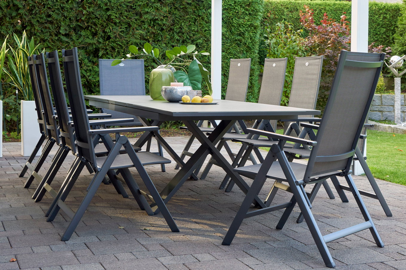 HARTMAN Model specjalny Xanadu / Aruba Grupa jadalniowa ogrodowa, xerix/antracyt, Alu/Szkło ceramiczne, 10 krzeseł składanych, 220/280x100cm 21135__1