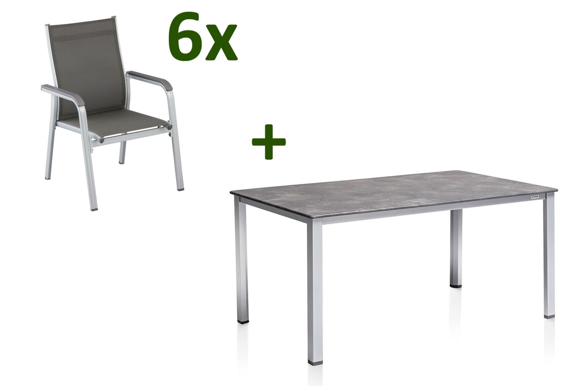 KETTLER Cubic/Basic Plus Ogrodowa grupa jadalna, srebrno-antracytowa, Alu/Textilene, Stół 160x90 cm, 6 krzeseł składanych 28697__1