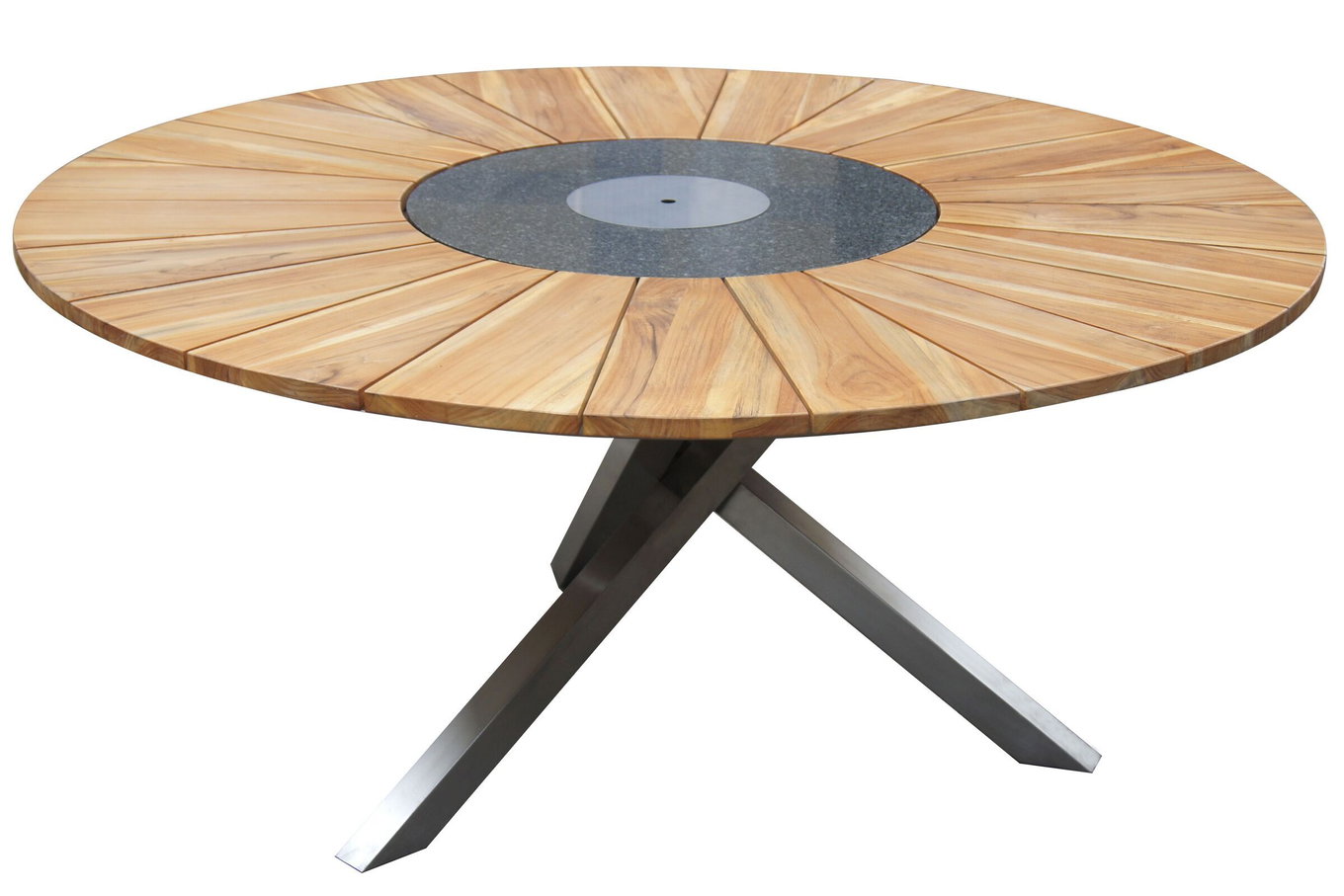 OUTFLEXX Stół jadalny, stal nierdzewna/drewno tekowe, Ø 170cm, z obrotową płytą granitową i chłodziarką do lodu, produkt z certyfikatem FSC® 16027__1