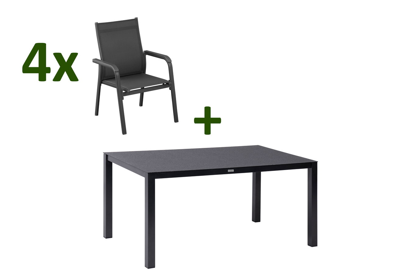 KETTLER BasicPlus Grupa jadalna ogrodowa, antracyt, Alu/Spraystone/Textil, 160x95 cm, 4 krzesła sztaplowane 28323__1