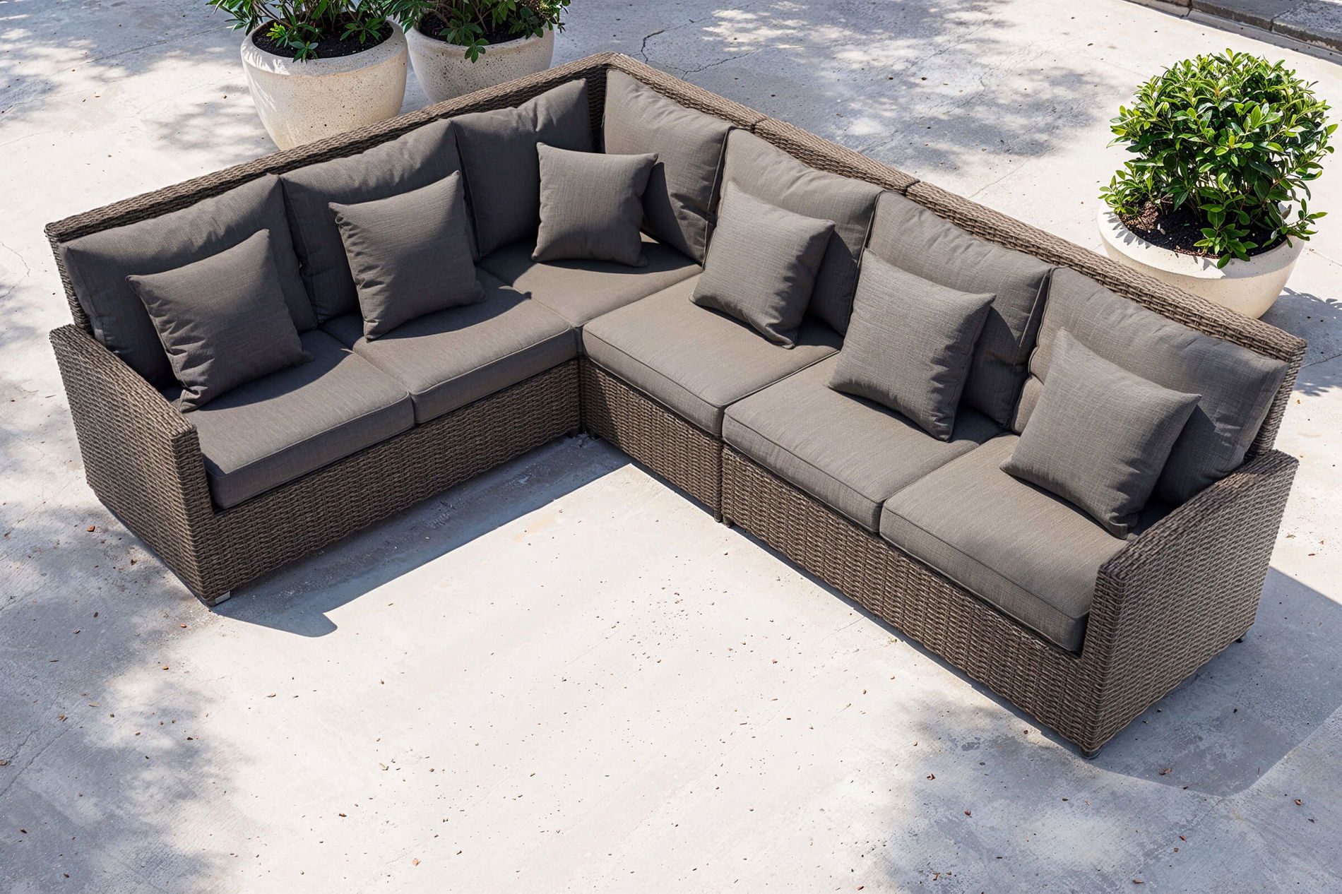 OUTFLEXX Narożna lounge, szara, polyrattan, 4-częściowa, 5-6 osób, z poduszkami 20661__1