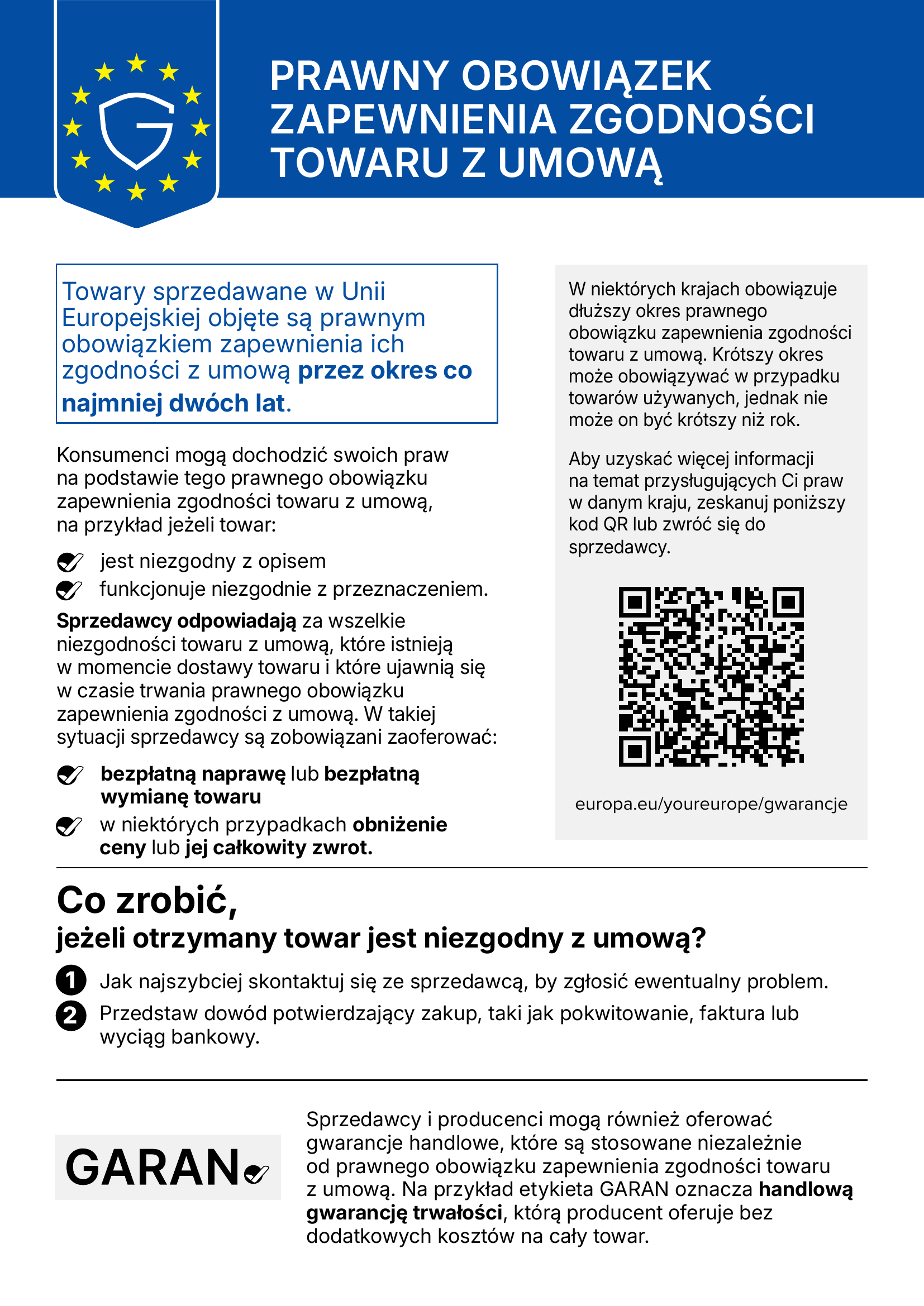 Oficjalne unijne zawiadomienie o ustawowej gwarancji